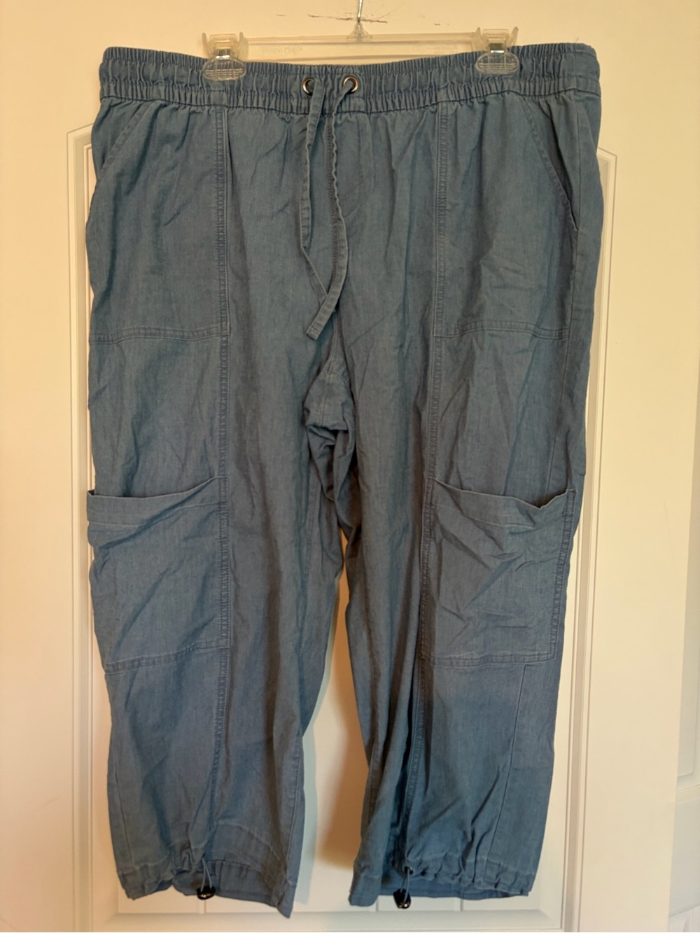 Lane Bryant Light Blue Drawstring Cargo Cropped Pants